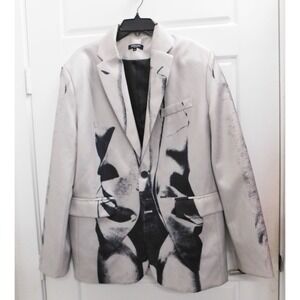 Beulah Style Blazer Womens Gray Black Graphic Print sz M